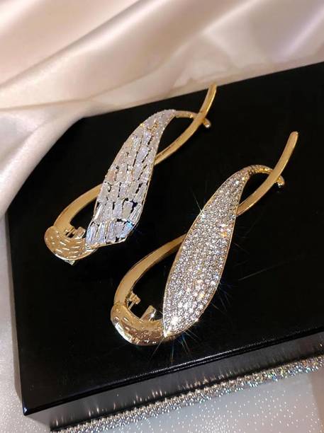 Ashkash 2Pcs Korean Style Crystal & Rehinestone Metal French Barrette Twist Banana Clip Banana Clip