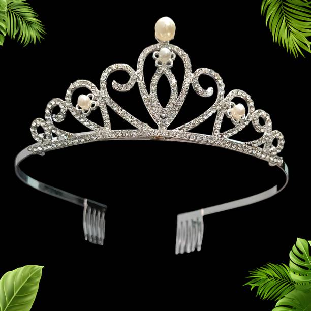 Orama Silver Crystal Tiara Crown Headbad Princess Rhinestone TE83 Hair Accessory Set