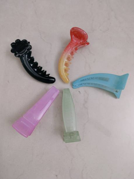 DELEENA Trendy Claw Clip|| Pack of 5|| 1 Black||4 Multicolor||5 Different Design|| Banana Clip