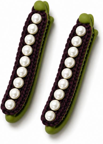 whumies Handmade Crochet Brown Pearl Banana Hair Clips Banana Clip