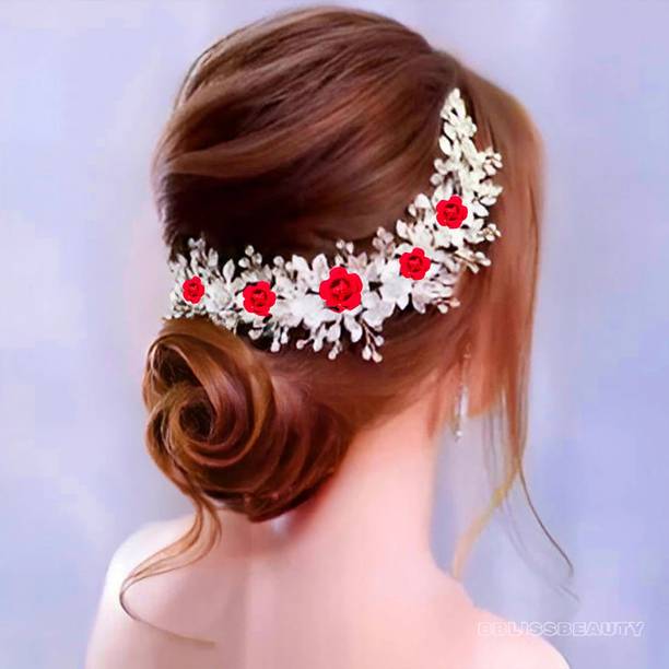 bblissbeauty Party Wear Red & White Hair Tiara for Women & Girls Hair Accessory Set Hair Accessory Set