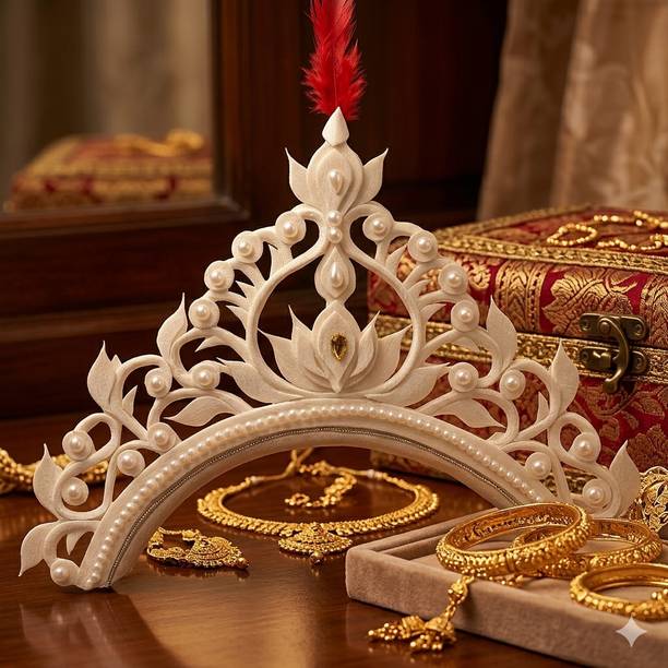 Biyer Saj Bengali Bride Mukut for Biyer Wedding Bridal Traditional Crown Hair Accessory Set