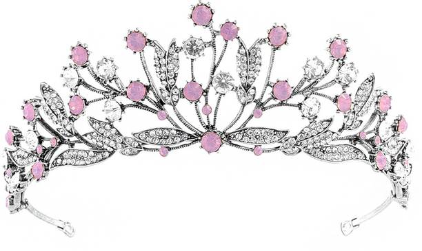 Kairangi Silver Gold Plated Crown Floral Crystal Studded Bridal Wedding Crown Tiaras Hair Band