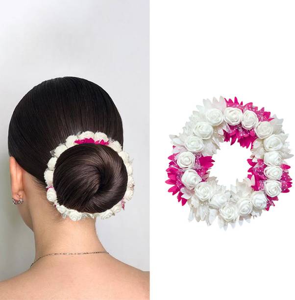 Views Pink Rose Tiara Gajra Hair Juda For Women Floral (Pack of 1) Hair Accessory Set