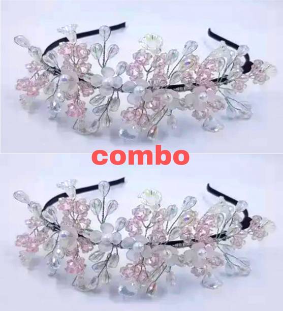 ZariDesigner kids hair band combo of 2 pc pink crystal beades finish handmade tiara hair band Hair Band