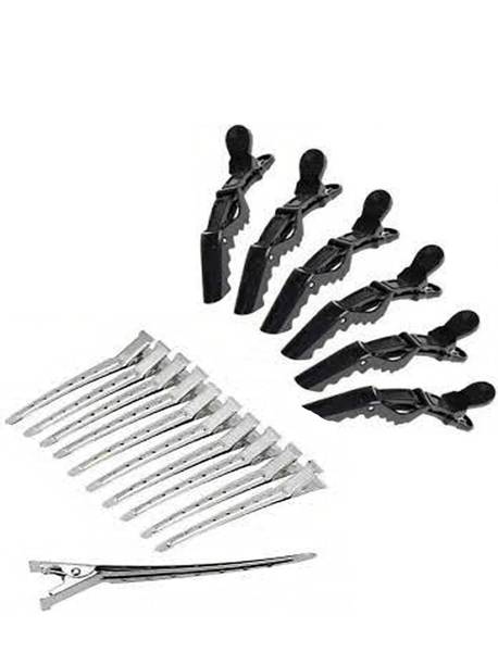 PINK BLOOM Crocodile Hair Clips black(6) + Hair Section Dividing Silver Steel Clip (12) Hair Clip