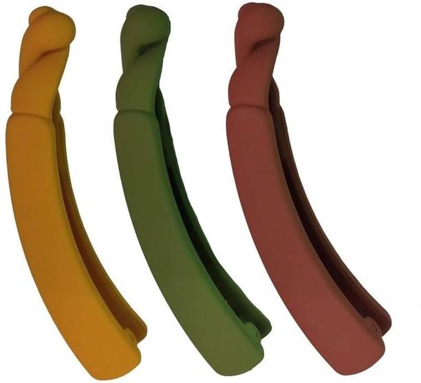 DN Creation Women's Set of 3 Fishtail Grip Matte Curved Banana Hair Clips For Girls Banana Clip
