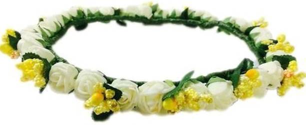 SHREE BALAJI Flower Pearl Gracious Tiara/Crown Head Band (White) Head Band