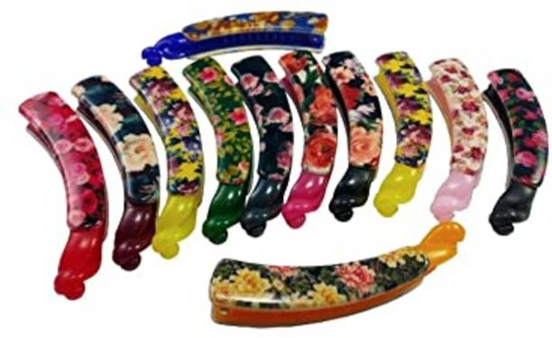 Rubela Plastic Hair Printed Banana Clip for Girls & Women | (Pack of 6) Banana Clip