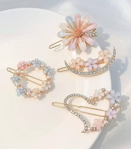 Blubby Pearl Korean Hair Clips Hair Pin for Girls Women (Pack f 4) Hair Clip
