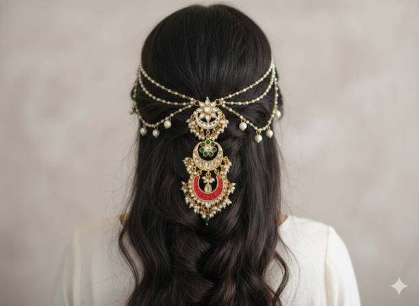 Pankh Jewellery Traditional Gold-Plated Bridal & Ethnic Hair Brooch / Matha Patti Hair Accessory Set