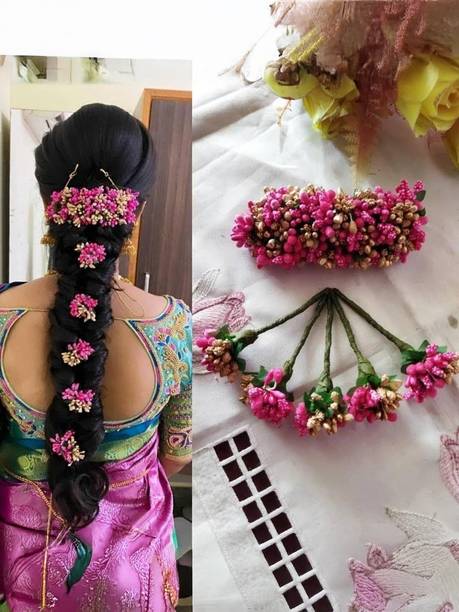 zendro Trandy Bridal Hair Aarthi Floral Gajra 1 Veni pins 5 Hair Accessory Set Hair Accessory Set