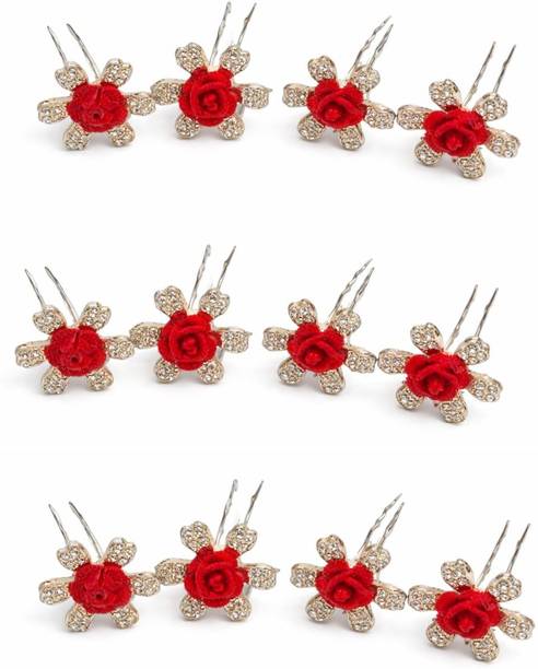 shree kavy 12 bridal hair pin rose glower silver tone Hair Pin