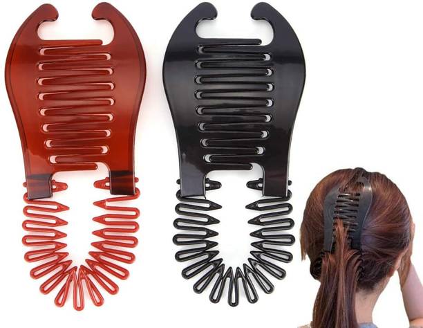 HONEY ACCESSORIES 2PCS Plastic Interlocking Banana Clip Ponytail Hair Holder for Women Girls Banana Clip