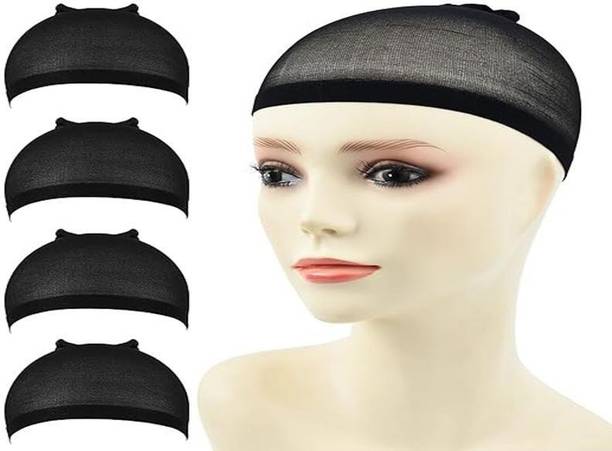 A H S 4 Pack Nylon Stretchable Stocking Full Head Elastic Net Wig Cap for Men & Women Hair Accessory Set
