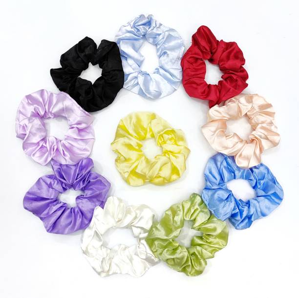 AmazingKarts 10Pcs Chiffon Satin Floral Hair Scrunchies Ponytail Hold Band For Girls & Women Rubber Band
