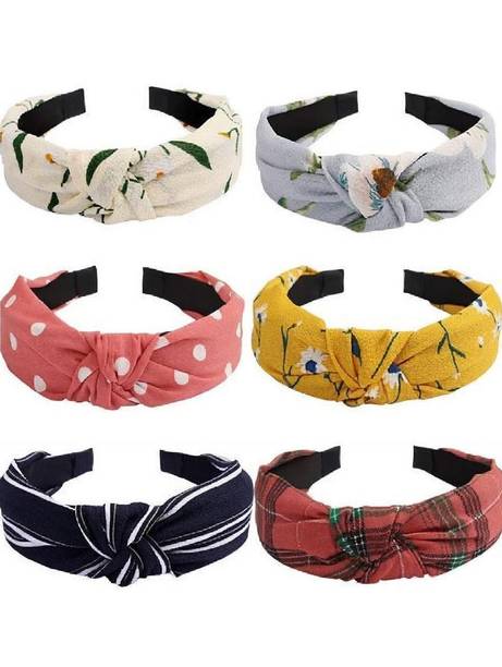 FRESHION STORE KNOTTED HAIRBAND / Fancy Hairband / Printed Hairband / New Hairband / Gift for Girls / Kids Hairband / Baby Hairband / Korean Style Hairband / Stylish Hairband / Yellow Hairband / Black Hairband / Pack of 6 Head Band