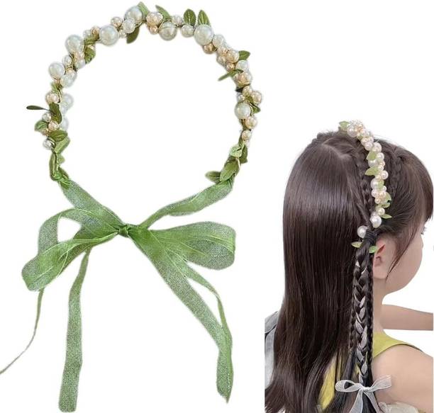 HONEY ACCESSORIES 1PC Princes Tiara For Girl Adjustable Flower Girl Headpiece,Pearl Leaf Hair Band Head Band