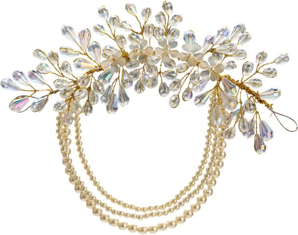 Sparkling Dazzle Hair Tiara Crystal Pearl Beads Hair Accessories Wedding Collection for Women Hair Accessory Set