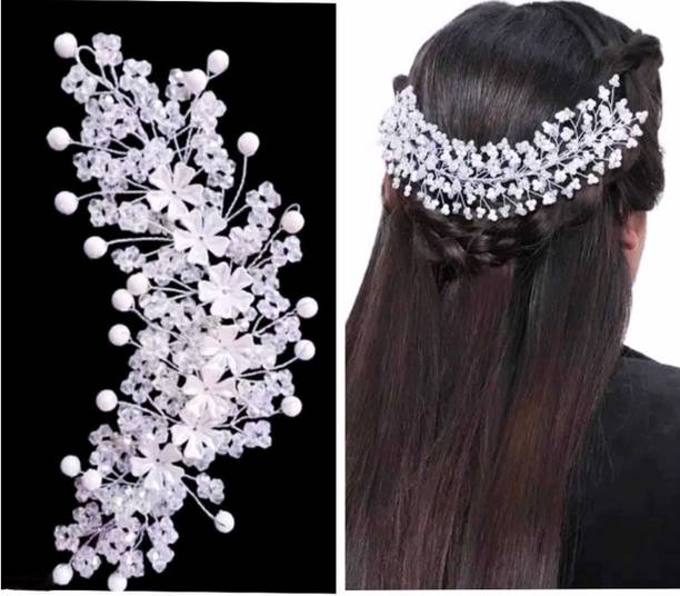 AM HUB STYLISH WHITE PEARL TIARA Head Band