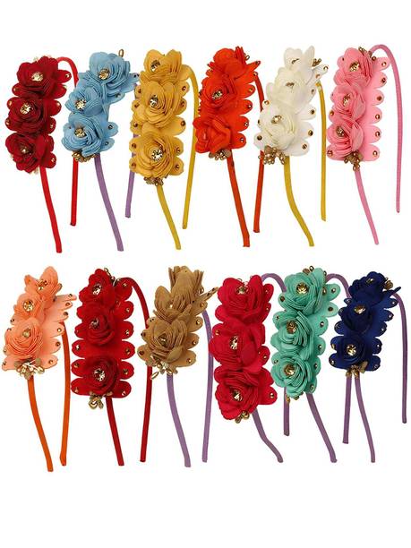 Myra Collection Flowers Attached to Plastic for Baby Girl pack of 12 Hair Band