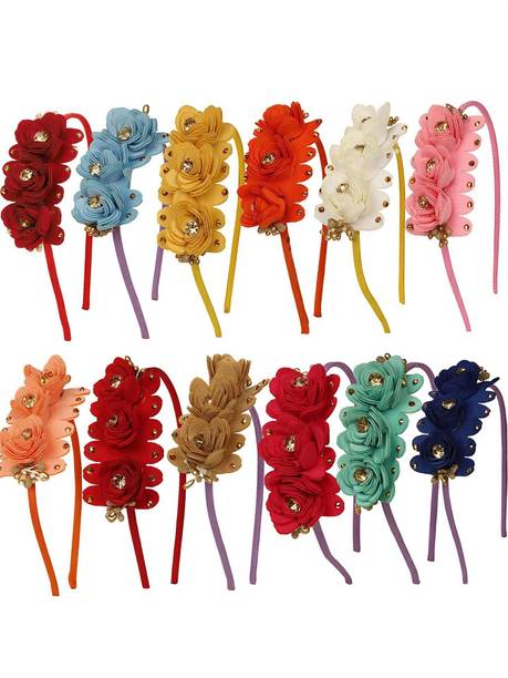 Myra Collection Flowers Attached to Plastic for Baby Girl pack of 12 Hair Band
