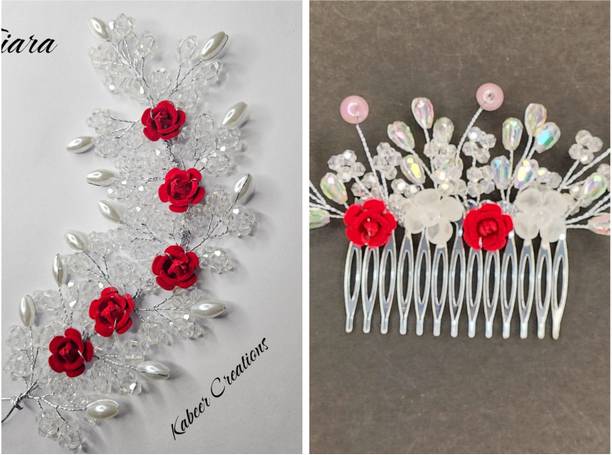 kabeer creations combo pack rose tiara rose jooda pin hair combo