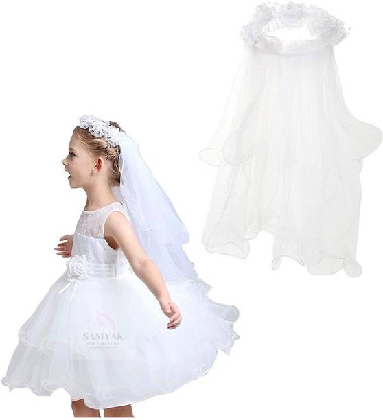 SAMYAK Princess Birthday White Tiara Crown Veil Headband Hair Accessories Kids Girls Head Band