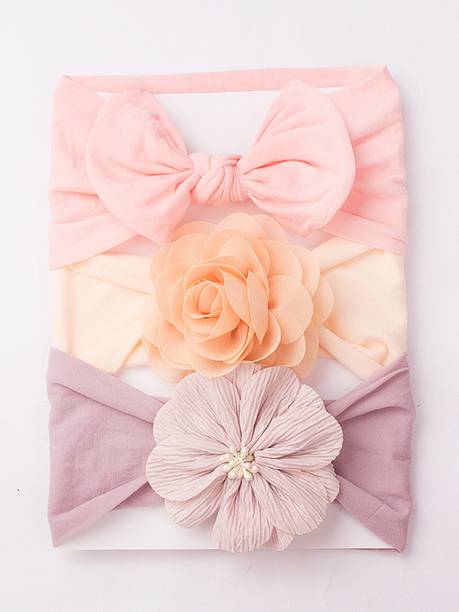 SYGA 3 Pcs Bow & Flower Stretchable Nylon Headband for Newborn Infant Toddlers Baby Head Band
