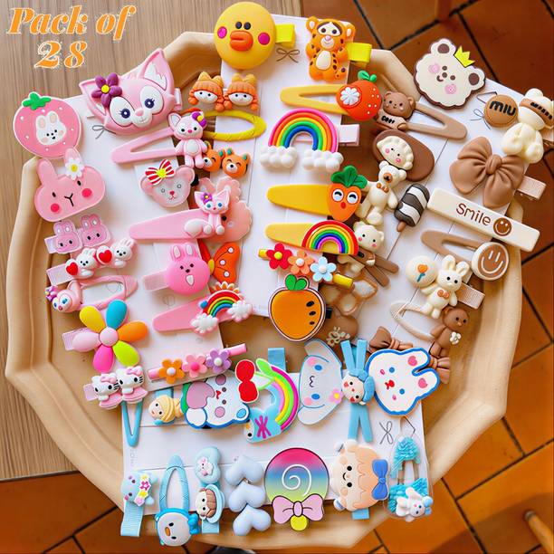 विविका 28 Pcs Cute Cartoon Kids Hair Clips Set | Girls Hair Pins & Snap Clips | Soft