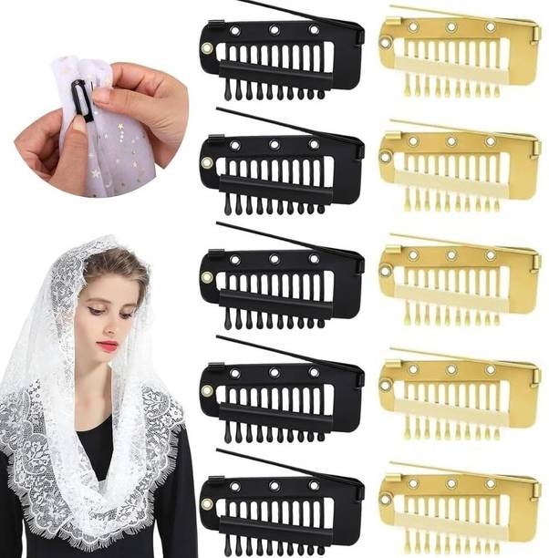 HONEY ACCESSORIES 10PCS Chunni Dupatta Clips with Safety Pin, 10-Teeth Strong Extension Clips Hair Clip