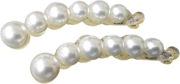 sparkal Korean style Women's and Girls Pearl Banana Clips Pack of 2 Banana Clip
