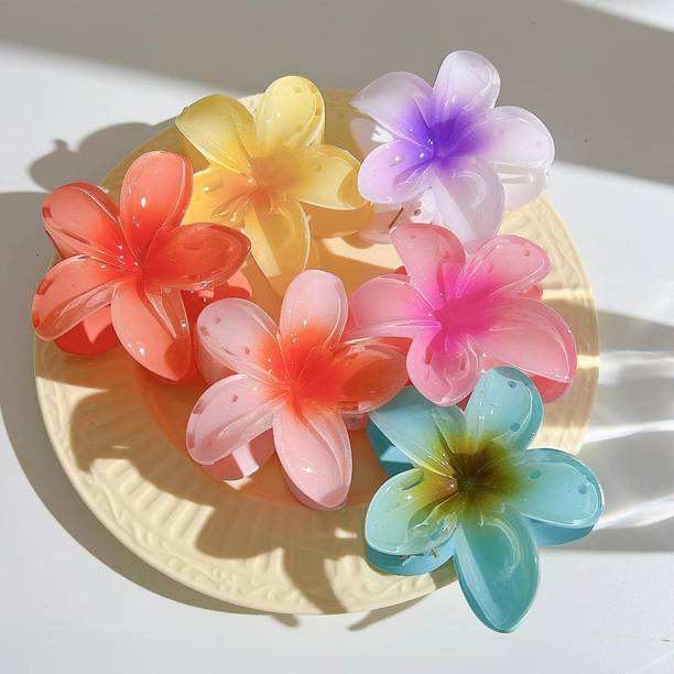 BHARATGAURAV 4 Pcs Hawaiian Multicolor Flower Hair Clips for Women Claw Plumeria Clutcher Hair Clip