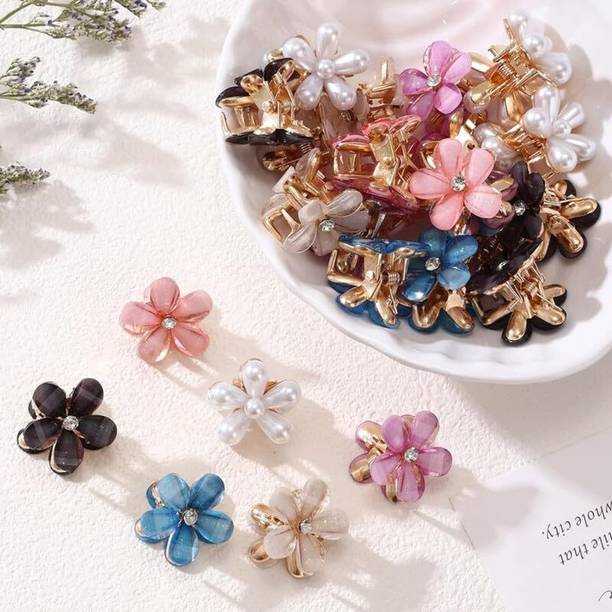 THE MAXIM 10Pcs Premium Small Hair Clips Mini Pearl Rhinestone Claw Clips Hair Clip