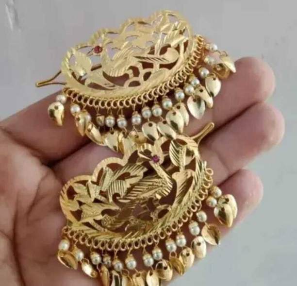 shyam Enterpriese Peacock Design Gold Plated Juda Pin Hair Accessory with Pearl Dangles Hair Pin