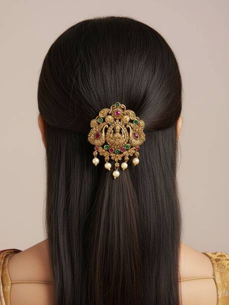 ज्वेला Traditional Temple Design Gold-Plated Hair Barrette Clip Hair Clip