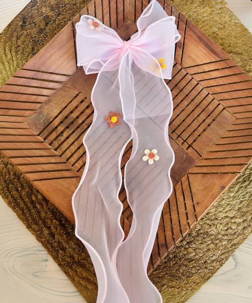 राध्या एक्सेसरीज़ Korean Organza Pigtail Bow Clip for Women Party wear
