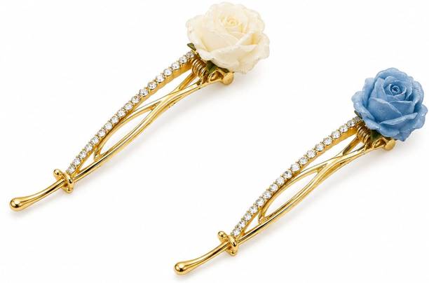 Ashkash 1Pcs Premium Rose Rhinestone Gold Twist Hair Clips for Women Banana Clip