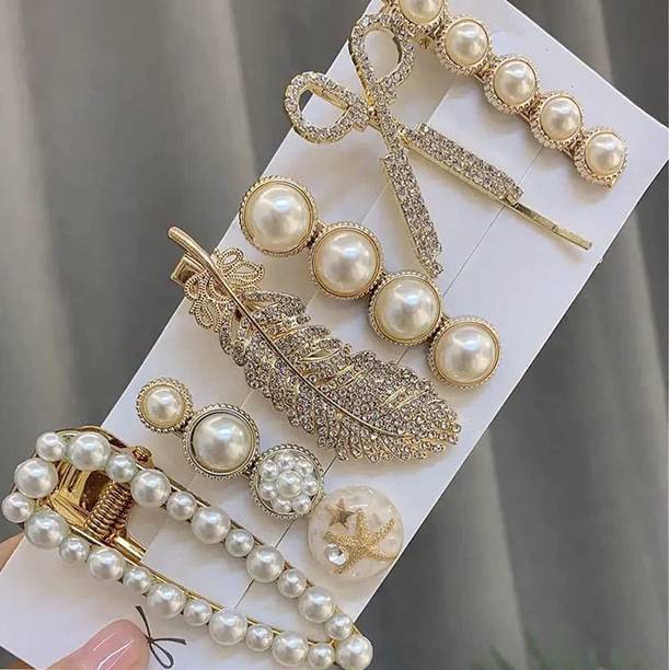 beautyitem 6 Pieces White Korean Style Pearl Metal Hair Clips for Women Girls Hair Clip