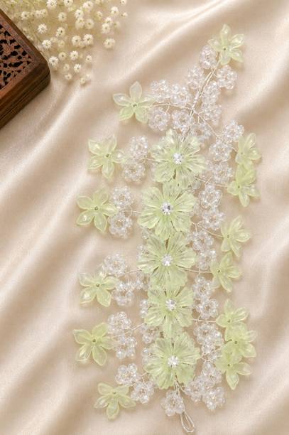 kraj Elegant Green Floral Crystal Juda Hair Pin for Women | Pearl & Flower Bun Hair Hair Pin