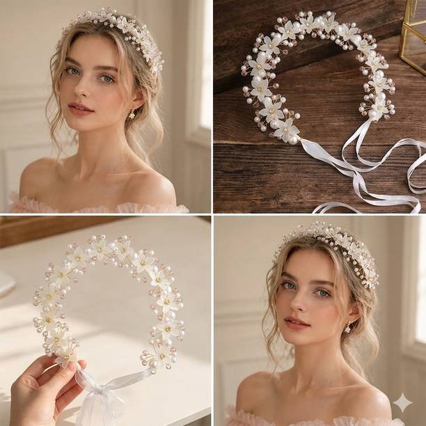 NIVKEZ Hair Band For Girls,Hair Accessories For Women Wedding,Pearl Flower Crown(Pcs-1) Head Band