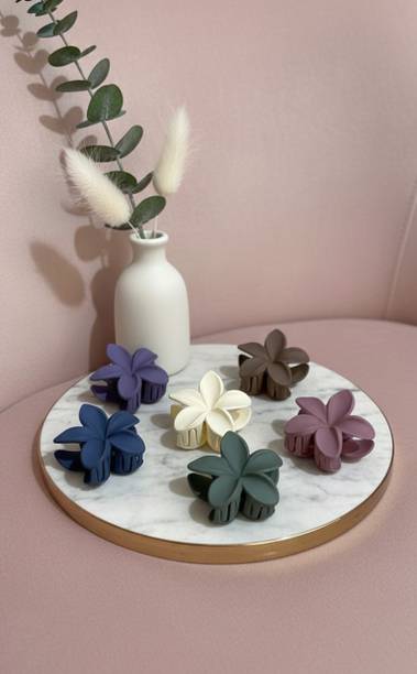 Riya Enterprise BIG Matte Flower Hair Claw Clips for Girls & Women (PACK OF 6) Hair Claw