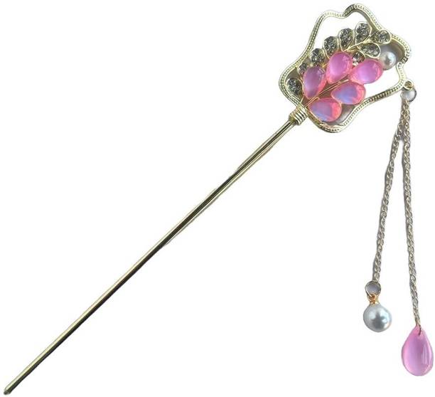 zeelpetal Decorative Pearl Gold Metal Hair Sticks Butterfly Hair Bun for Women Girls -1pc Hair Clip