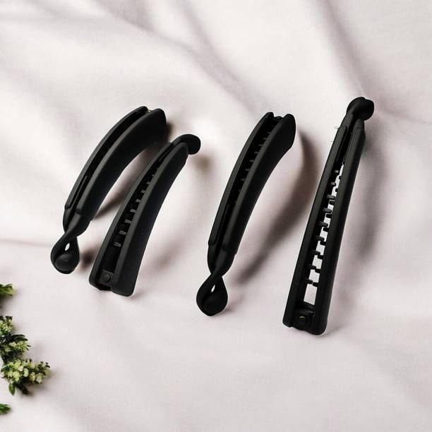 noorani Ancient Crafting - Hair Clip Set, Black Matte Banana Clip, Set of 4 Banana Clip