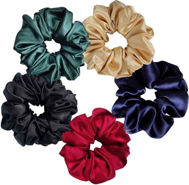 Genic 5pcs Luxury Hair Scrunchies Satin Fabric JUMBO Large Hair Ties Rubber Band