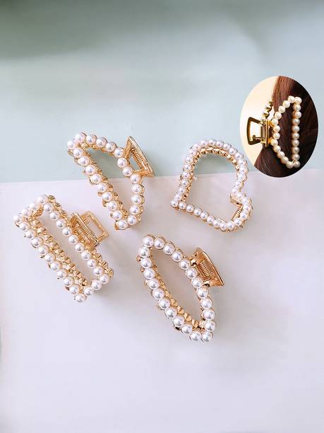 Myra Collection clutch claw for women girls golden 4 pcs Hair Clip