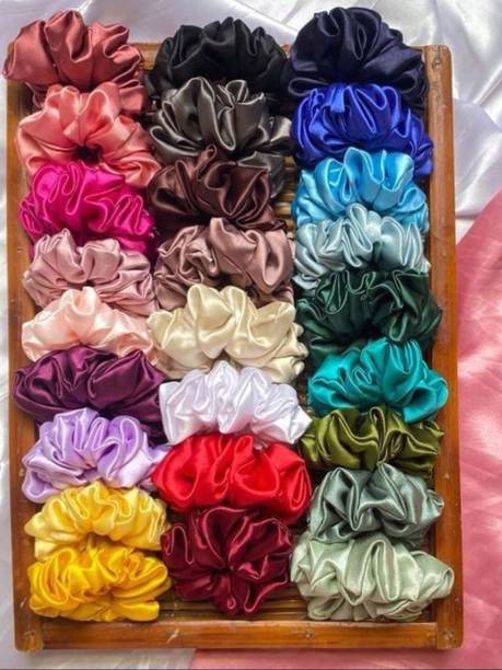 Chinky (Pack of 26)Satin Scrunchies Same Color as pic Rubber band (Multicolor) Rubber Band