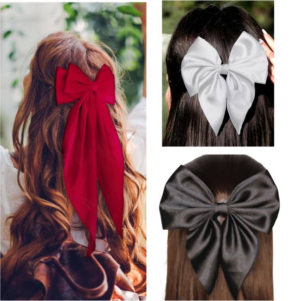 Rhosyn Hair Accessories Satin Silk Double Big Bow & 2 Small Bow Hair Clip for Women Girls combo Hair Clip