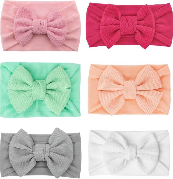 ANNA CREATIONS baby girl kids hairband elastic hair accessory set 6 PCS with gift box-pink Head Band