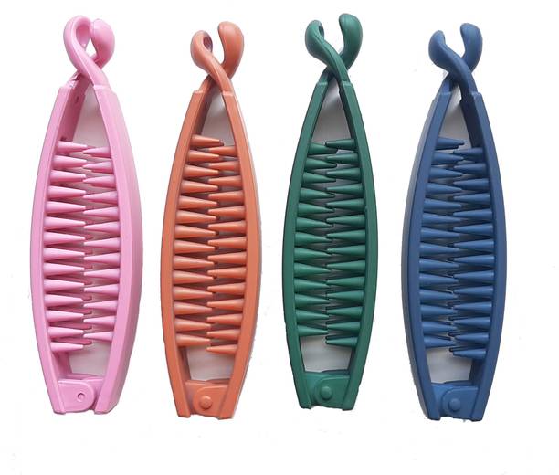BIRDWARE Big-Size Acrylic Material Banana hair Clips For Women (Multi Color, Pack Of 4) Banana Clip